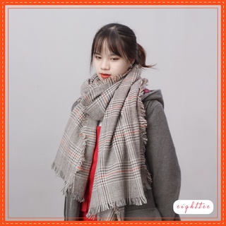 Khăn Quàng Cổ Khăn Len Nam Nữ Chất Liệu Len Dạ Kẻ Caro Nâu Xám Phong Cách Vintage Hàn Quốc
