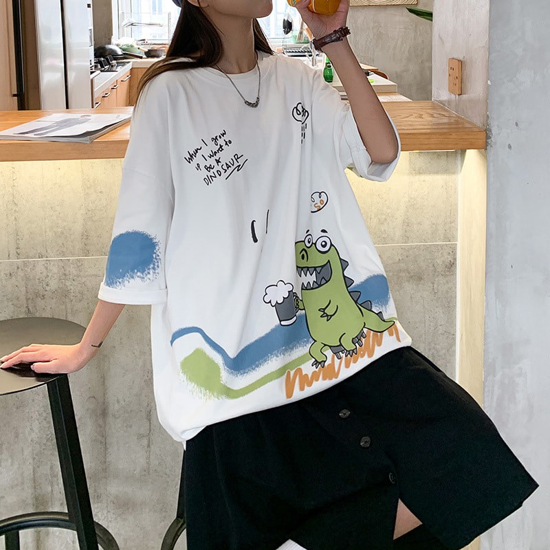 Áo Thun Unisex Nam Nữ tay lỡ - Áo phông tay lỡ form rộng Khủng Long unisex  cổ tròn cao cấp | BigBuy360 - bigbuy360.vn