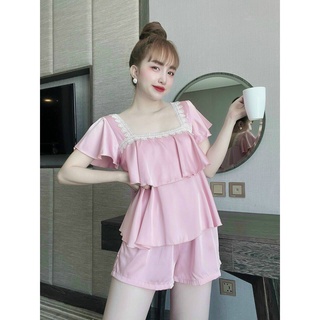 đồ ngủ lụa 2 dây satin quần đùi phối ren