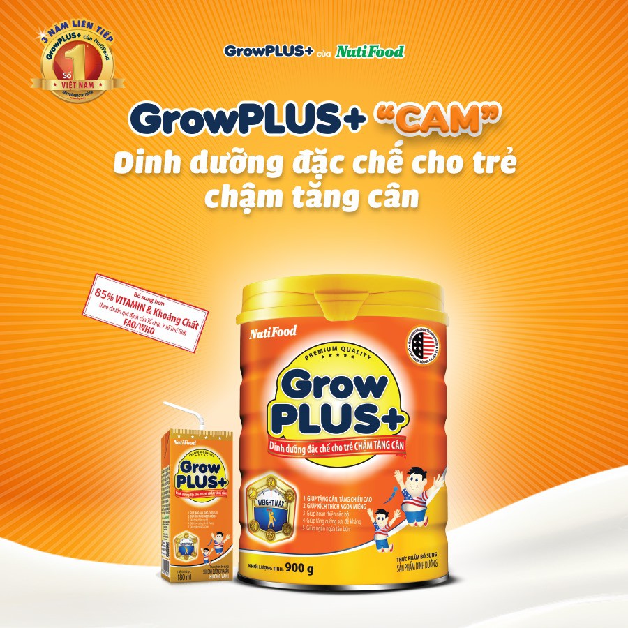 Sữa Grow Plus Cam Chậm tăng cân NutiFood 900g Date: 2023