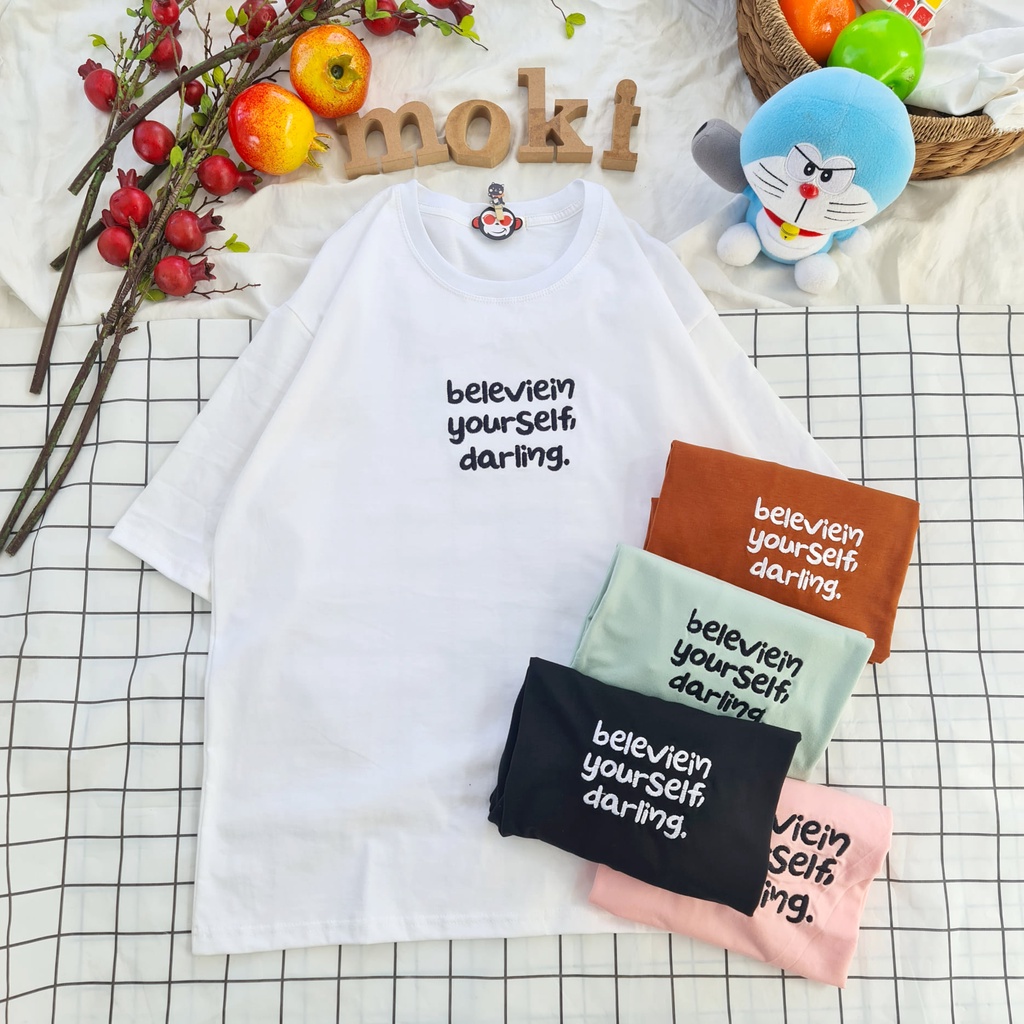 Áo phông áo thun nam nữ tay lỡ from rộng freesize chất cotton thoáng mát in hình thêu chữ belev MOKISHOP