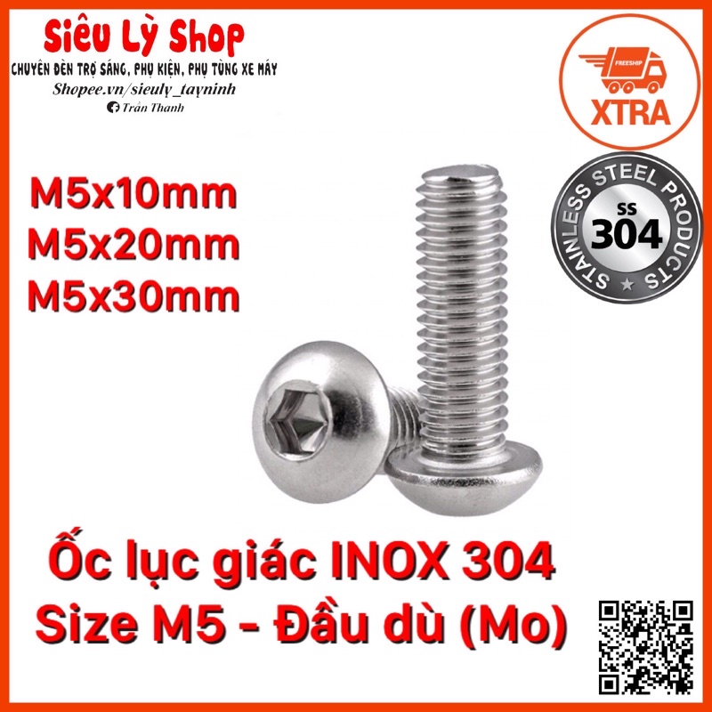 Ốc lục giác INOX 304 M5 - Đầu dù tròn (Đầu mo)-(Set 5 con hoặc 10 con)