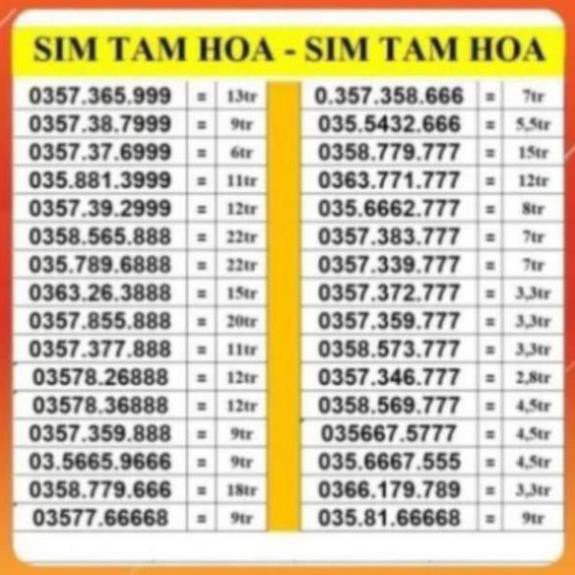 SIM TAM HOA 999 888 777 666 VIETTEL TRẢ TRƯỚC