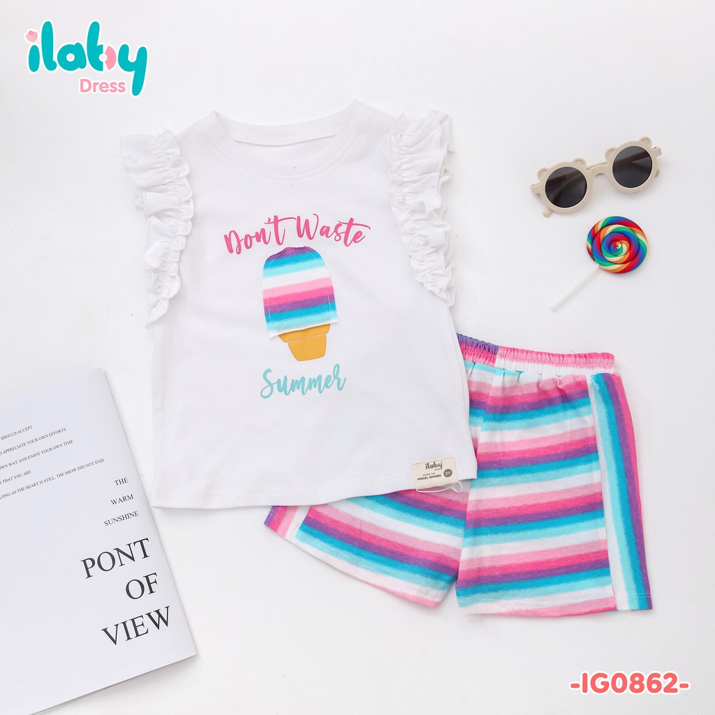 [25.6 GIẢM 40K ĐƠN 299K] Đồ bộ bé gái ILABY in hình chất liệu thun cotton thoáng mát [50IG08620222]