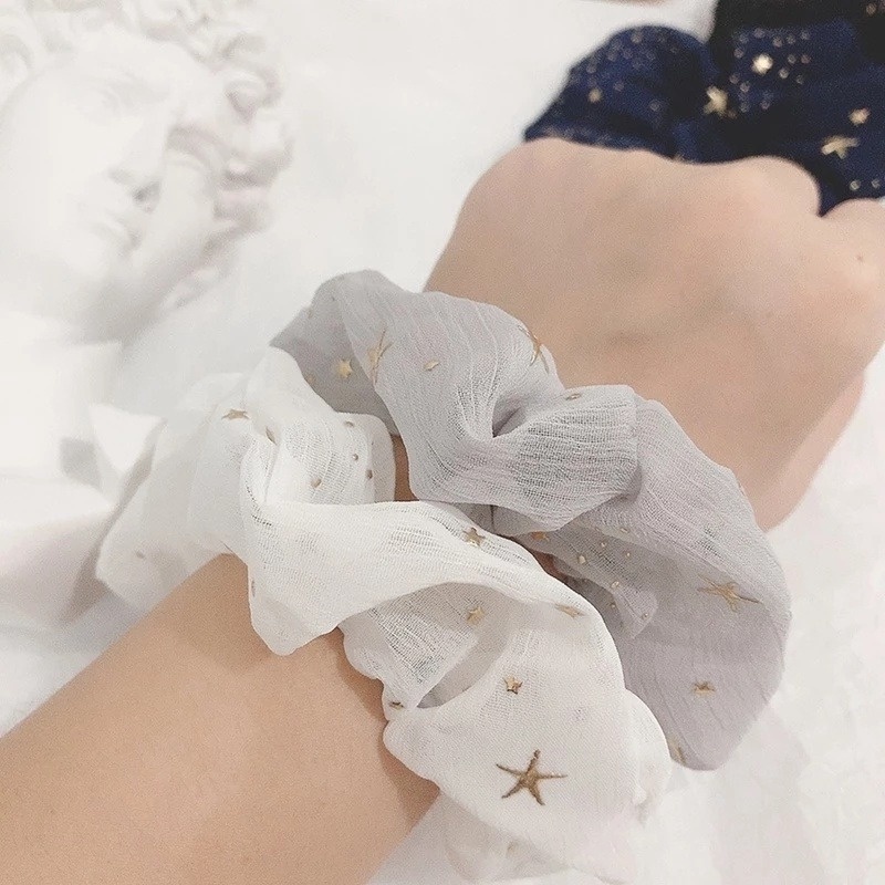 Dây Buộc Tóc Cao Su Bọc Vải Chiffon Lấp Lánh Thời Trang Cho Nữ