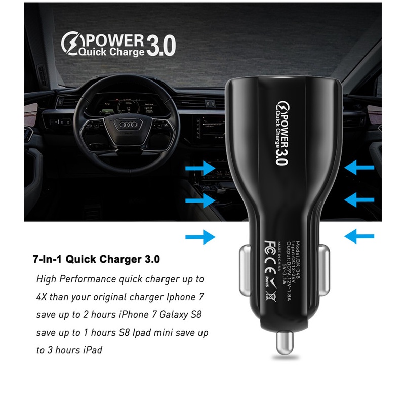 Tẩu Sạc Nhanh USB 3.0 2.0 2 Cổng Cho IP7 8 X XS Samsung
