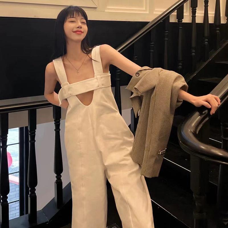 Quần Yếm Denim Dáng Rộng Màu Đỏ Hồng Thời Trang Mùa Hè Phong Cách Retro Hồng Kông Mới Cho Nữ