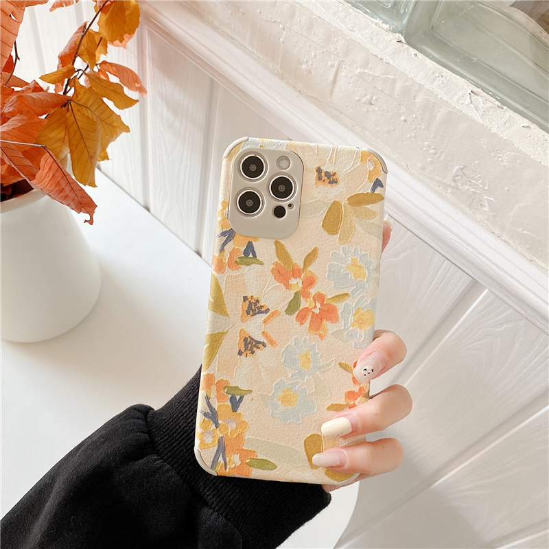 iPhone 12 Pro Max Silk Pattern Oil Painting Style Flowers Soft Case Mobile Phone Cover Accessories Gadgets iPhone 11 Pro Max Xs Max SE 2020 12 Mini XR 7 8 Plus Cases Covers Silicon Colorful Apple Case