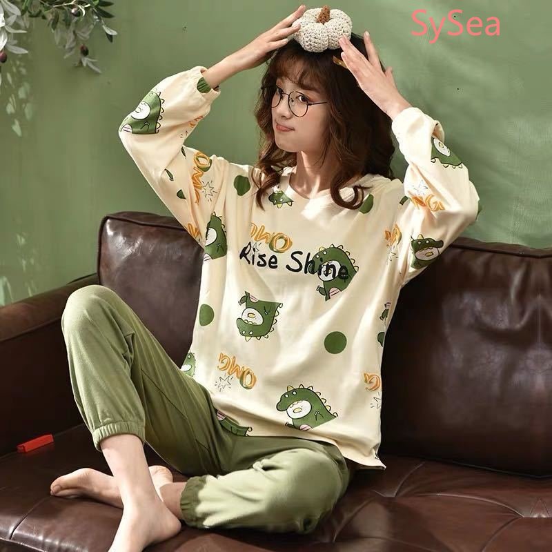 Bộ Đồ Ngủ In Hoạt Hình Kiểu Hàn Quốc Thời Trang Mùa Thu Cho Nữ