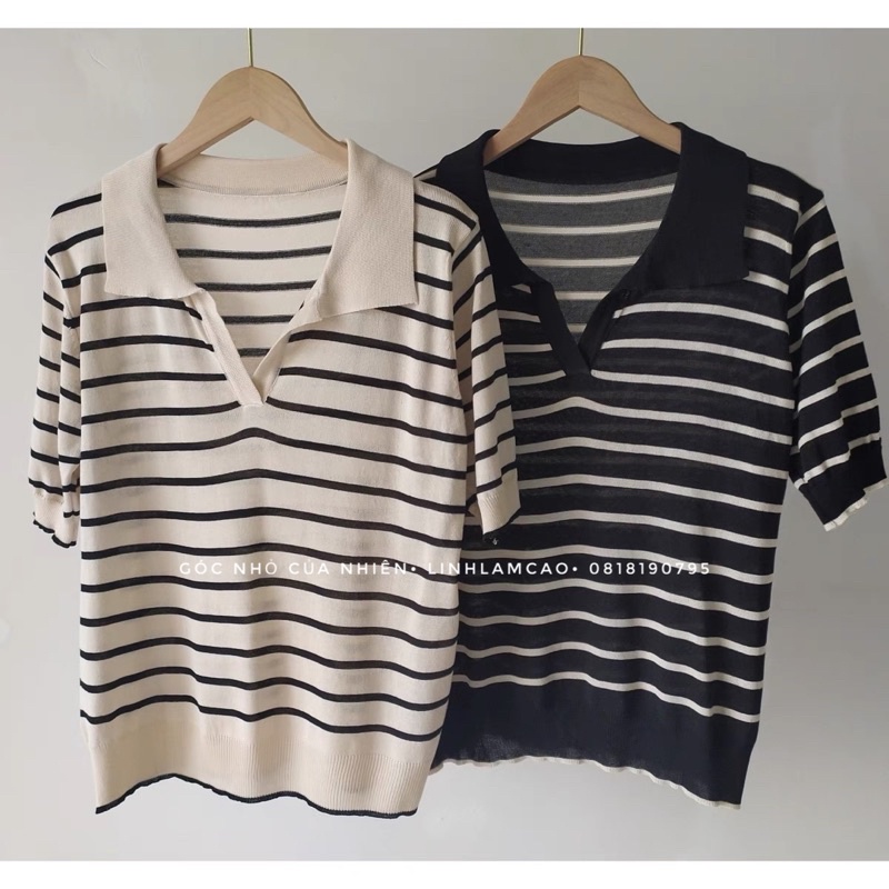 [ẢNH THẬT] Áo Polo Croptop Len Tăm Kẻ Ngang Montogini | BigBuy360 - bigbuy360.vn