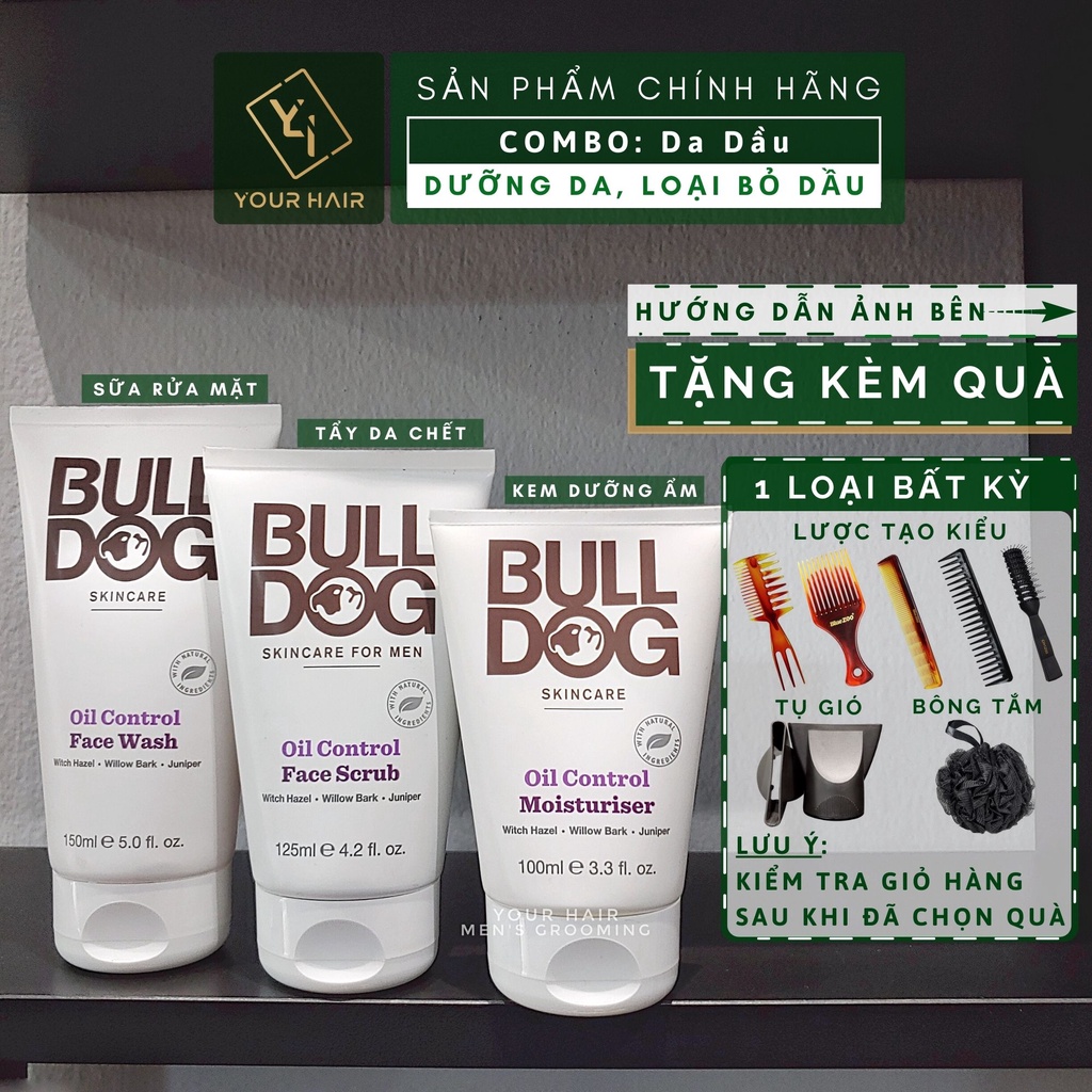 [COMBO da dầu] Sửa rửa mặt + Tẩy da chết + Dưỡng ẩm | Bulldog Oil Control