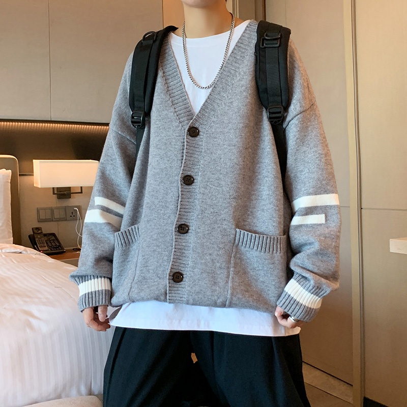 Áo khoác len nam cadigan 2 màu đen và xám mặc đi làm, đi chơi, đi tiệc