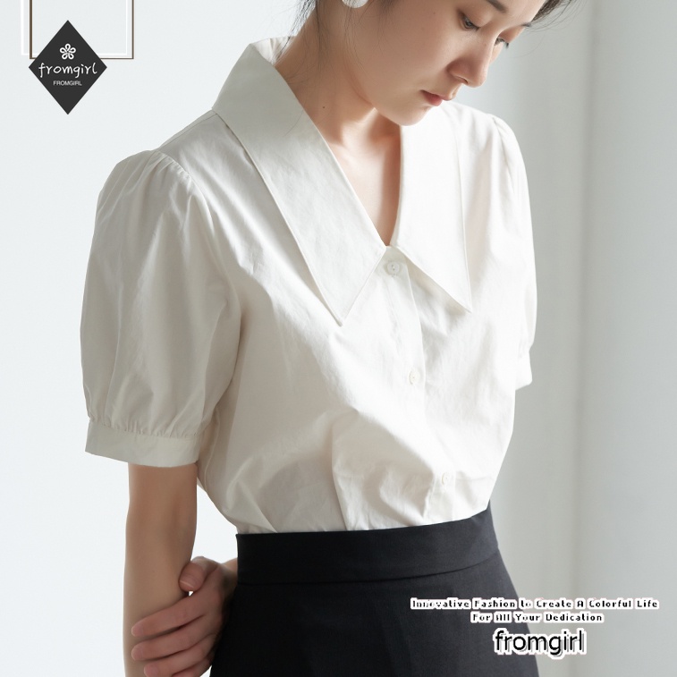 Áo Sơ Mi Tay Phồng Cổ Chữ V Màu Trắng Phong Cách retro Thời Trang Mùa Hè Mới Cho Nữ