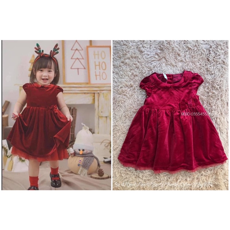 Váy nhung đỏ đô bé gái mặc noel và tết siêu đẹp