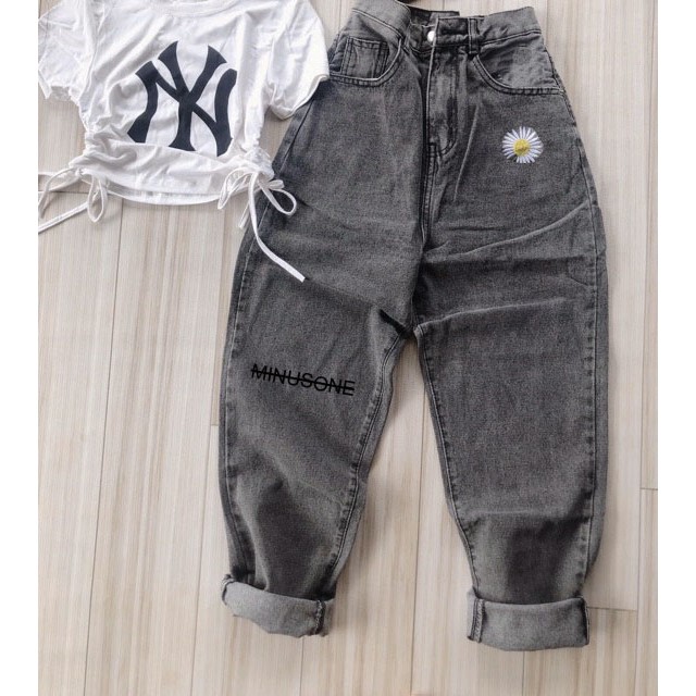 Quần baggy jean nữ trơn,thêu hoa thiết kế đơn giản, dễ mix ,vải denim dày dặn, mang thoái mái,quần jeans Q_boutique | WebRaoVat - webraovat.net.vn