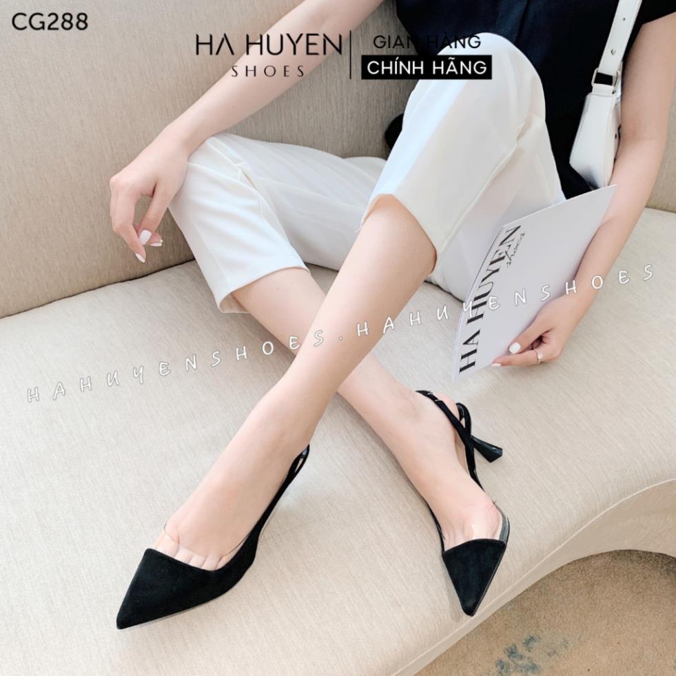 Giày cao gót nữ Hà Huyền Shoes mũi nhọn khoét eo phối viền trong gót cong 5 phân - CG288 12/12