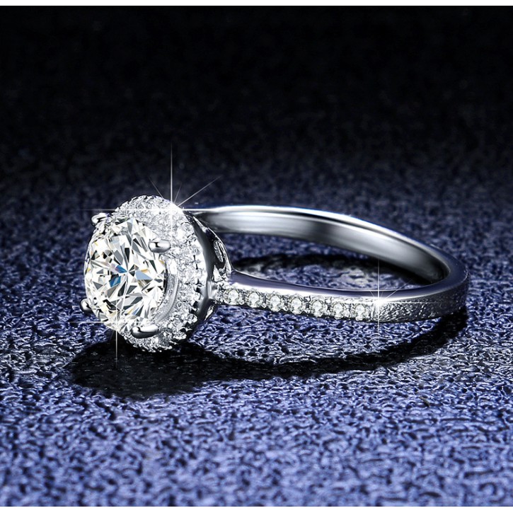 Nhẫn Cưới Bạc S925 1 Carat Moissanite Hình Tròn Rỗng Cho Nữ