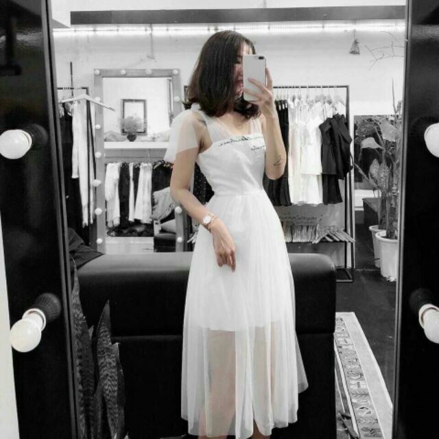 ĐẦM TRẮNG PHỐI LƯỚI 2 LỚP (VANESSA DRESS)