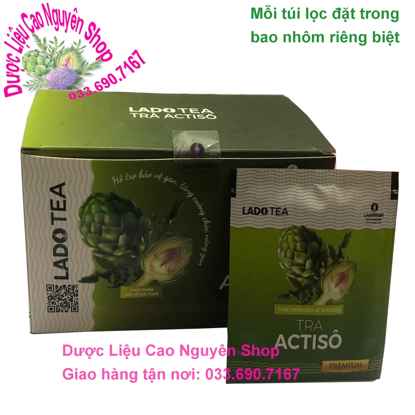 Trà actiso premium Thảo dược cao nguyên Shop Ladophar Hộp 20 túi lọc