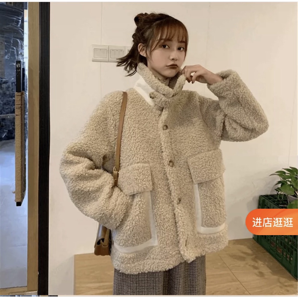 Áo Nỉ Lông Túi Hộp Nữ - Áo khoác be cổ bẻ form rộng thiết kế bắt mắt, cá tính HOT TREND | BigBuy360 - bigbuy360.vn