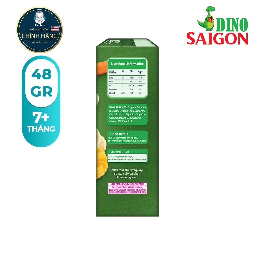 Bộ 2 Hộp Bánh gạo hữu cơ Gerber Organic vị Xoài Chuối Cà rốt – Hộp 48g