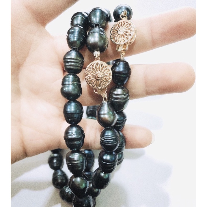 Bộ trang sức hạt ngọc trai nhân tạo rằn đen 12ly