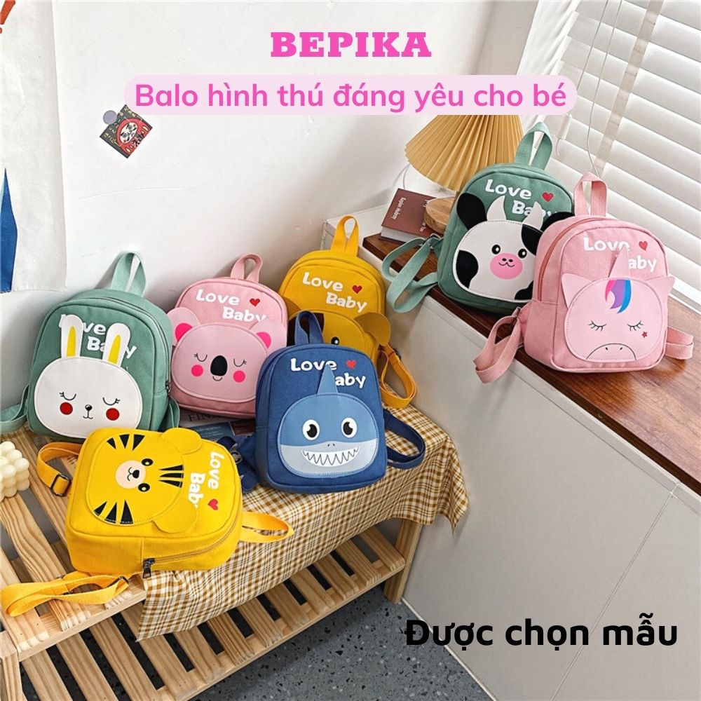 Balo cho bé trai gái đi học mầm non BEPIKA , hình con vật dễ thương ngộ nghĩnh
