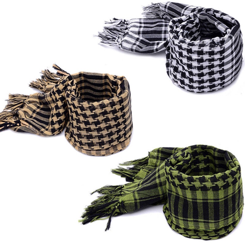 Uni Khăn Choàng Cotton Nhẹ In Họa Tiết Caro Có Tua Rua Sa Mạc Shemagh Màu Đen
