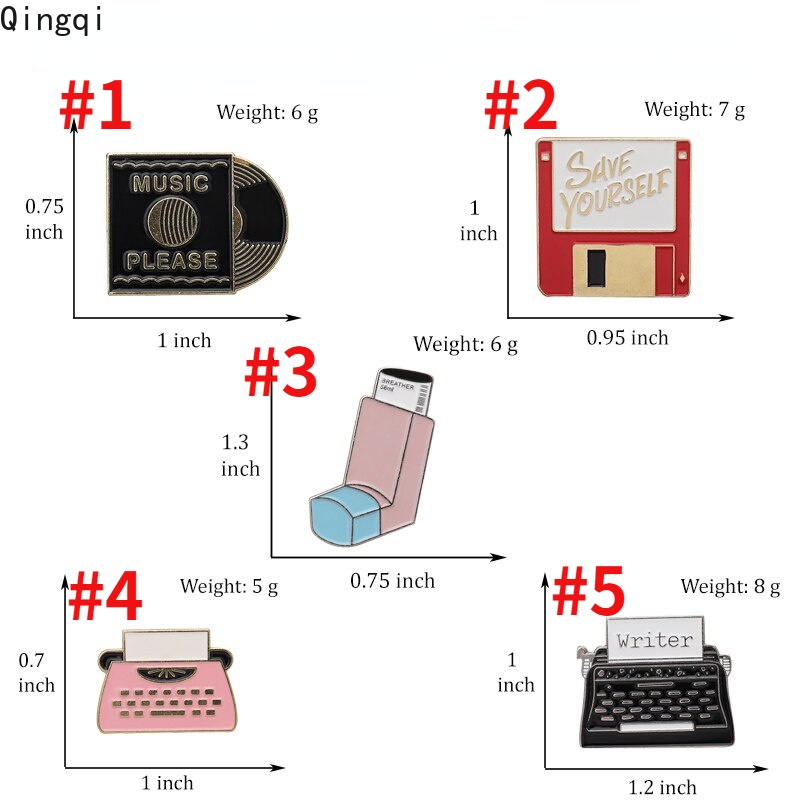 Ghim cài áo Miss Zoe hình máy đánh chữ/ đĩa than phong cách vintage