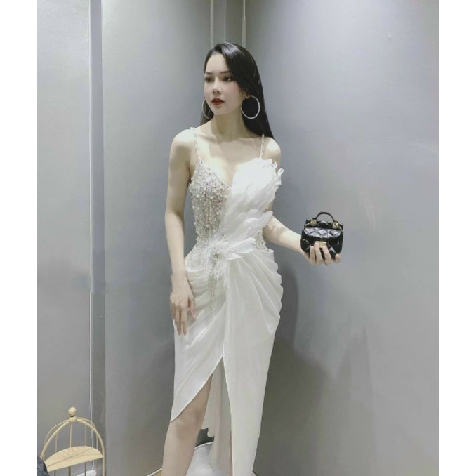 Đầm body dư tiêc đính đá lông vủ
