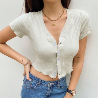 Croptop nữ thun gân nút thật BST 4 màu