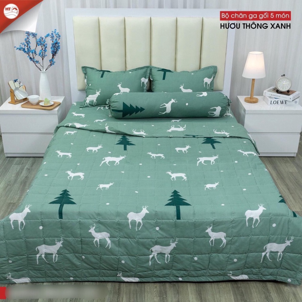 SET 5 món CHĂN GA GỐI COTTON , CHIẾU ĐIỀU HÒA TENCEL LATEX CAO SU NON tặng kèm 2 vỏ gối