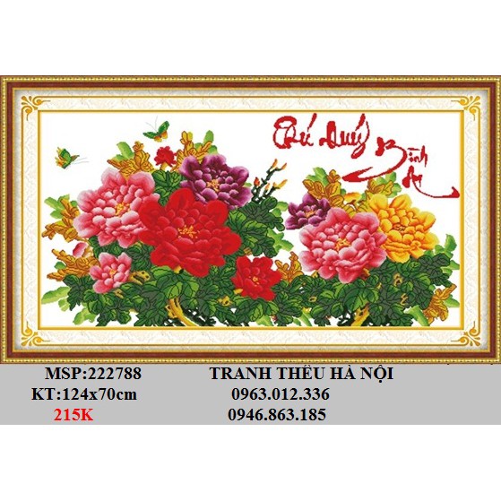 Tranh thêu chữ thập hoa mẫu đơn 222788 kt 124x70cm