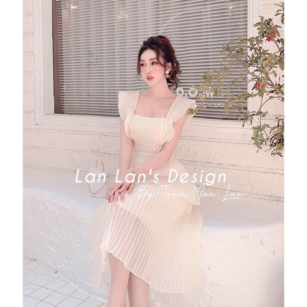 Đầm váy dập ly kem tang hoa phong cách XUKA-DRESS MT040