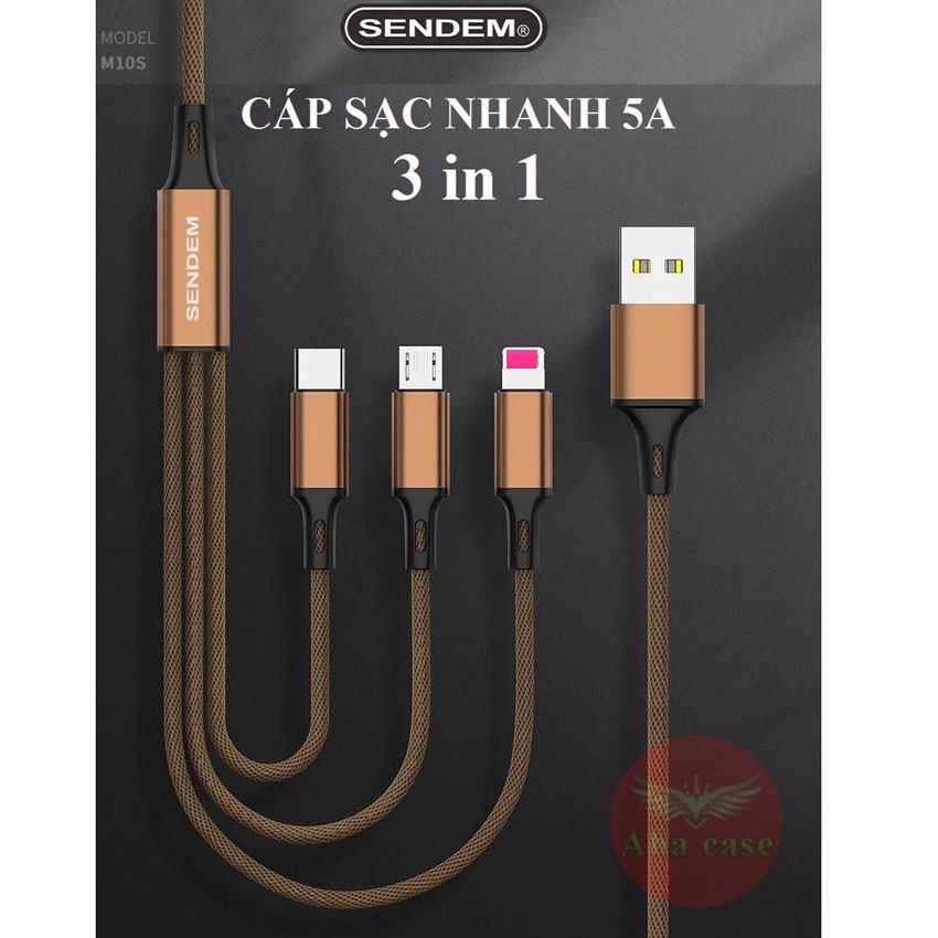 [Bán Chạy-Freeship] Cáp sạc 3 chân dây dù chính hãng SD M10s, Sạc 3 điện thoại 1 lúc 3in1 sạc nhanh, bảo hành 1 năm