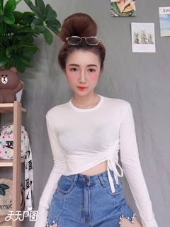 Tuyệt Áo thun trơn rút dây eo chuẩn