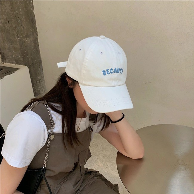 Mũ bóng chày mũ lưỡi trai thêu chữ Because [ hàng có sẵn] phong cách Hàn Quốc