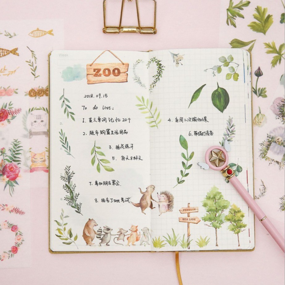 Set 6 tấm sticker giấy washi 16 x 8 nhiều mẫu tự chọn