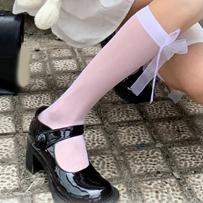 XIXI Đôi Tất Chân Cao Qua Gối Đính Nơ In Hình Phong Cách Lolita Cho Nữ