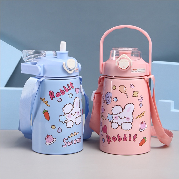 Bình giữ nhiệt 1000 ml, bình giữ nhiệt cute có ống hút, inox 304 cao cấp không rỉ tặng kèm sticker