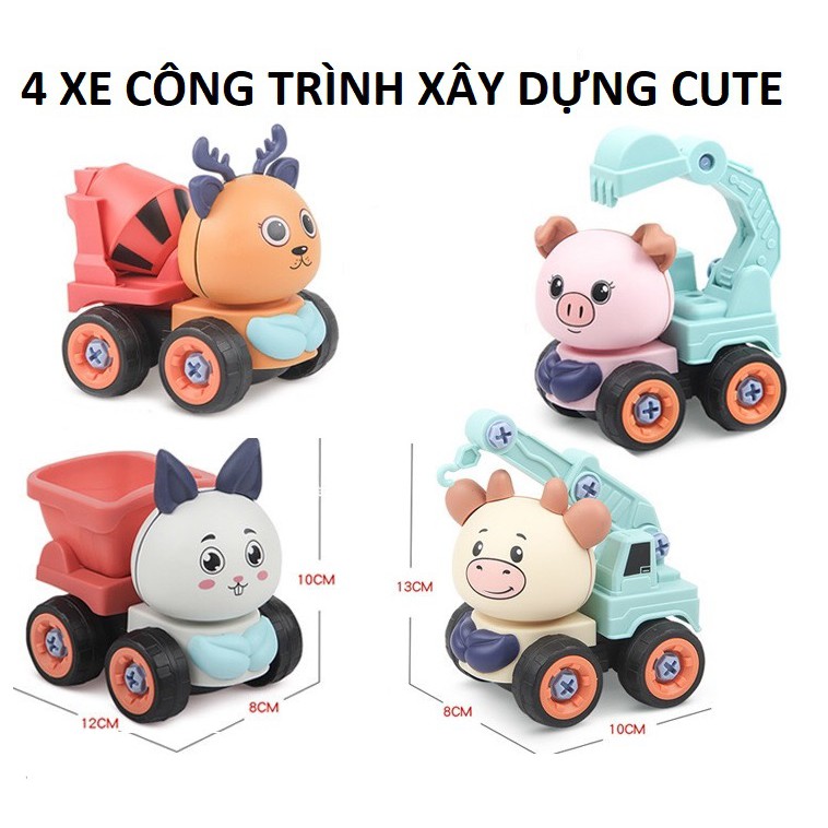 đồ chơi mô hình oto công trình xây dựng set 4  cute , cần cẩu, máy xúc... cho trẻ em,  cho bé thoả sức sáng tạo