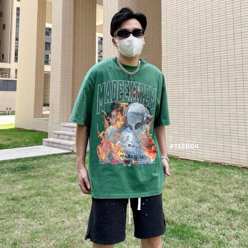 Áo phông denim wash MADE EXTREME chính hãng form rộng 3 màu xanh lá, đen, trắng