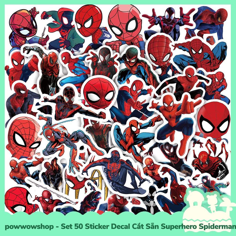 Set 50 Sticker Mini Decal Dán Trang Trí Vật Dụng Mẫu Marvel Superhero Spiderman Amazing