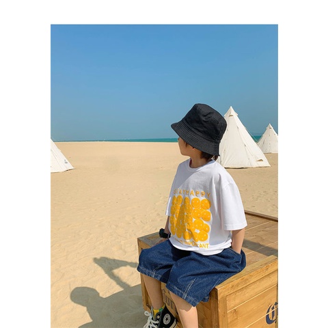 Áo Thun Cotton Tay Ngắn Dáng Rộng In Chữ Thoải Mái Thời Trang Mùa Hè Cho Bé Trai