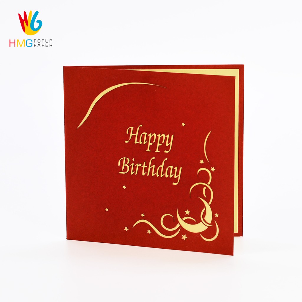 Thiệp Chúc Mừng Sinh Nhật HMG 3D Handmade Happy Birthday Pop-up Card Tặng Kèm Những Món Quà,size 12x12cm