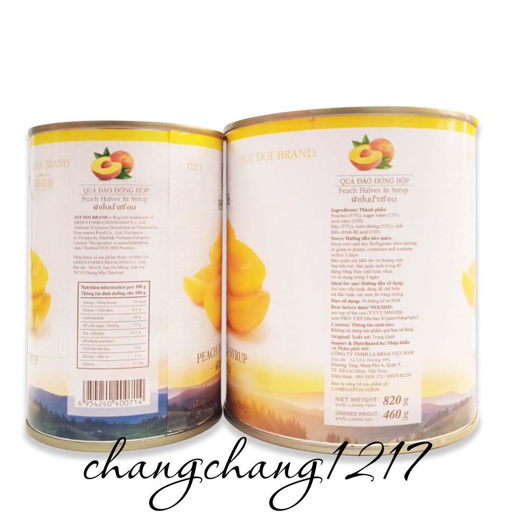 Trái Đào Ngâm Nước Đường Thái Lan Lon 425gr &amp; Lon 820gr