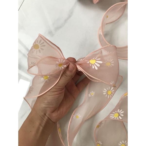 Ruy băng voan hoa cúc cao cấp làm sản phẩm handmade