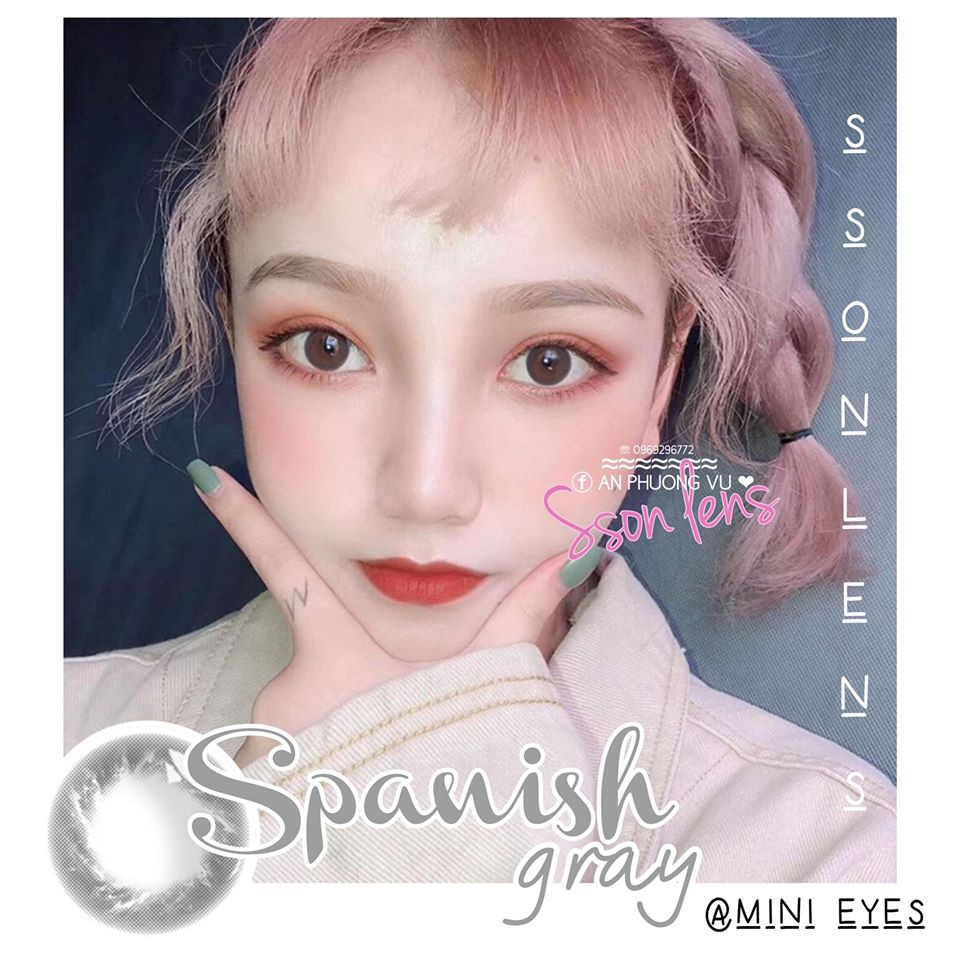 (CÓ CẬN) Mẫu Spanish Gray giãn bé- Lens Kính Áp Tròng