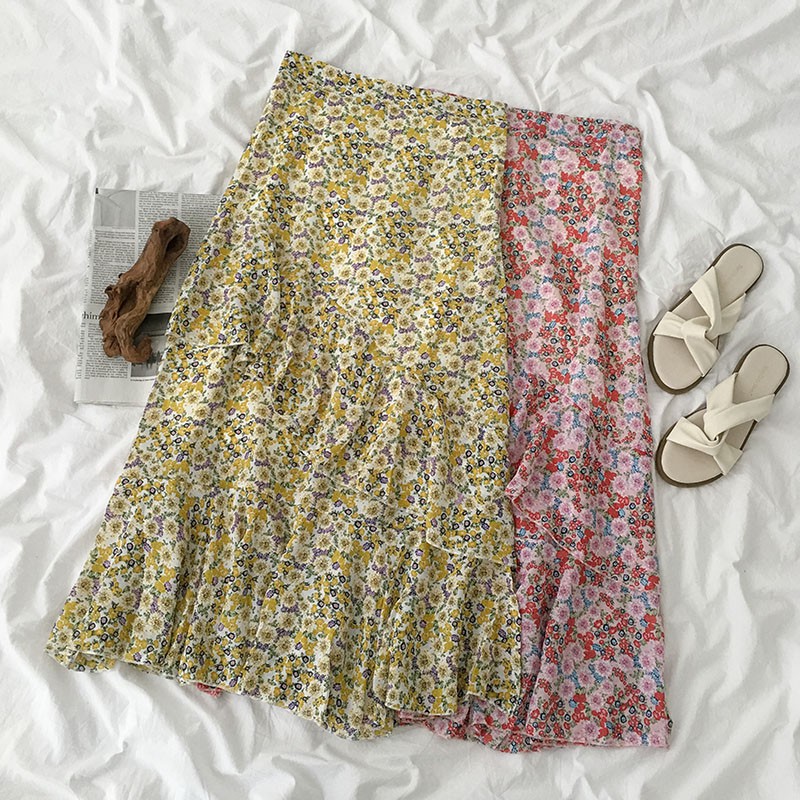 (Sẵn Hồng) Chân váy hoa nhí xếp chéo 2 tầng eo chun co giãn (video tự quay) | BigBuy360 - bigbuy360.vn