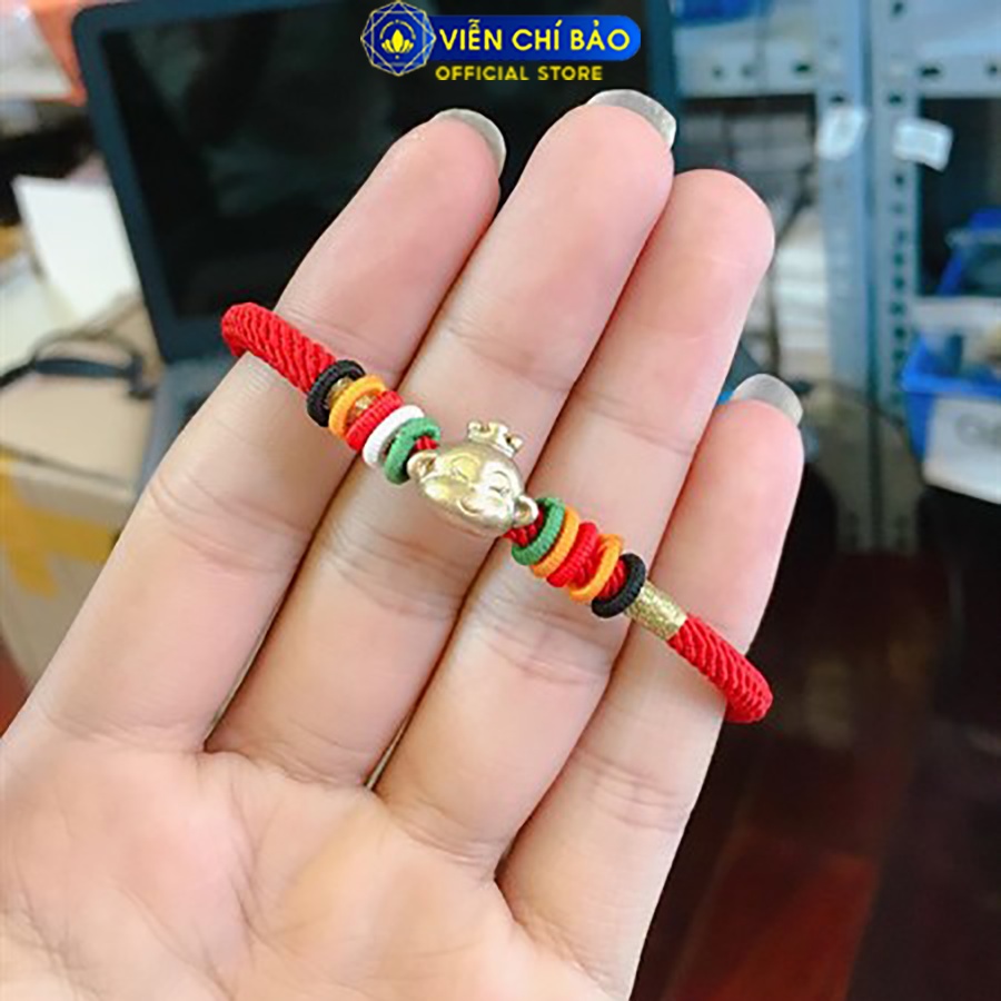 Vòng tay vải đỏ mix charm khỉ bạc xi vàng thời trang phụ kiện trang sức Viễn Chí Bảo V000582